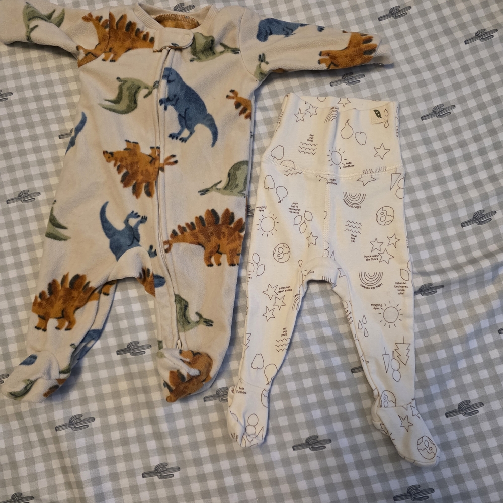 Unbranded Cream Dinosaur Print Baby One-Piece with Footies